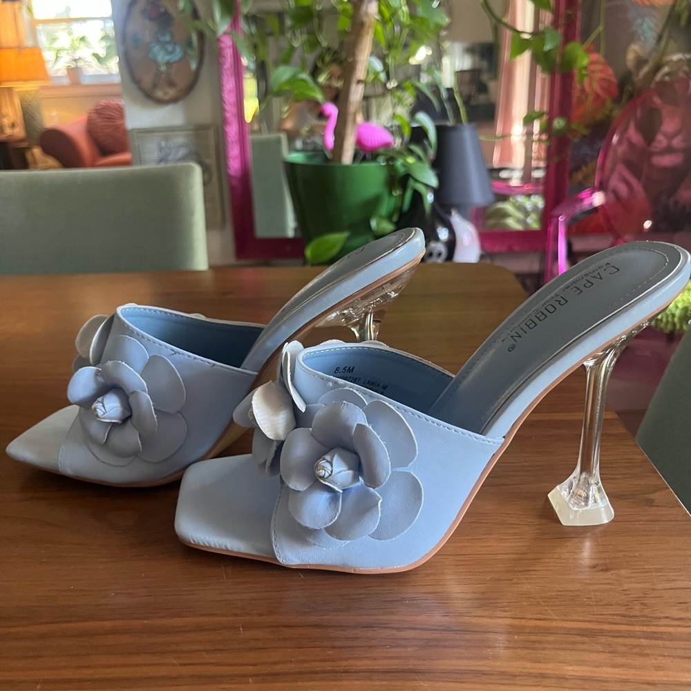 New in box cornflower blue slip on heels
